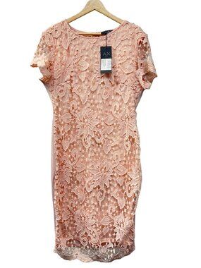 AX Paris NWT Pink Lace Crochet Overlay Sheath Dress with Scuba Back